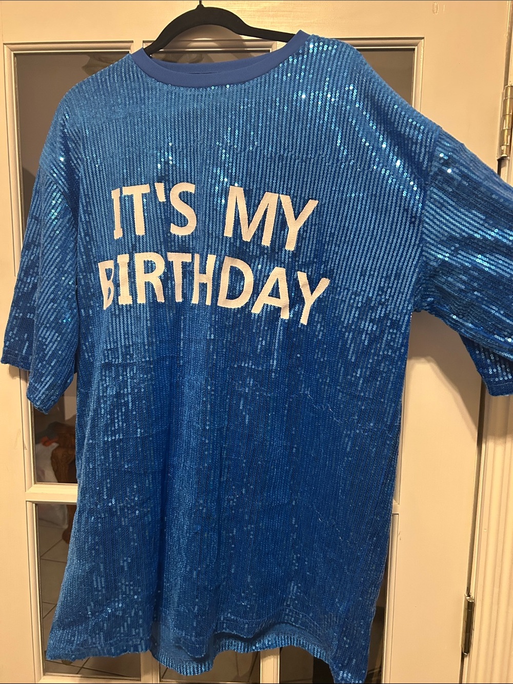 Sequin "It's My Birthday" Shirt Dress - Blue